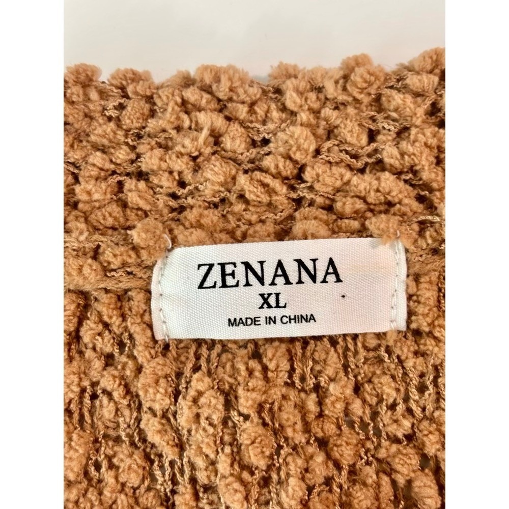 Zenana Popcorn Knit Cardigan Button Front Pocket Camel Brown XL Teddy Oversized - Picture 3 of 14